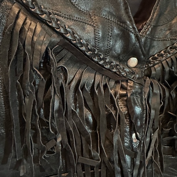 NWT Navarre Italian Stone Genuine Leather Vest Womens Lg Black Fringe Biker - Picture 3 of 9